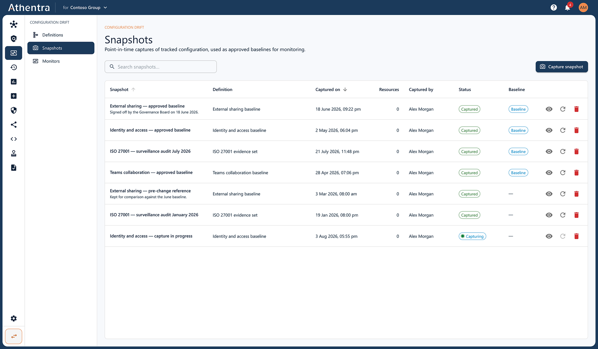 Capture the tenant as approved, then compare everything after it to that.