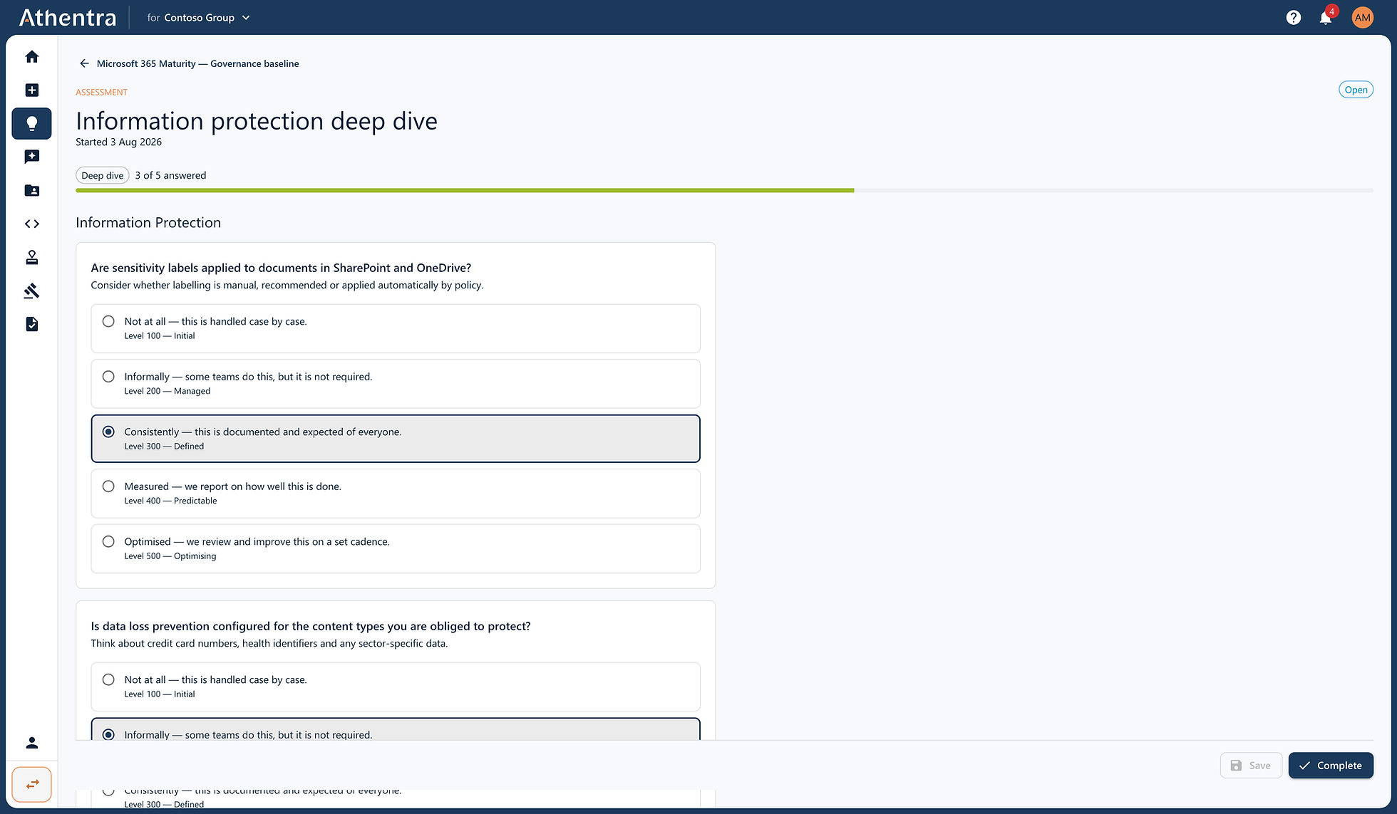 Quick or full, scored question by question, with the evidence recorded beside it.